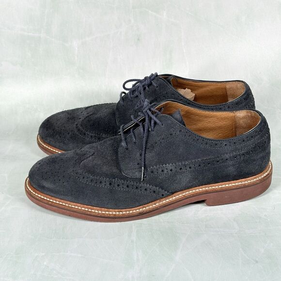 J CREW Shoes Mens Size 10.5 Kenton Wing Tips Navy Blue Suede Oxford 43687 - Picture 5 of 14